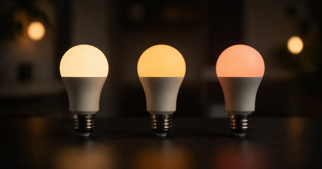 Drei smarte LED-Birnen im Vergleich — Govee, Philips Hue und FlowGlow in unterschiedlichen Farben