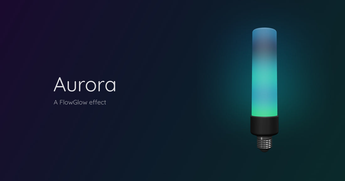 FlowGlow Effektlampe mit Aurora — animierte Lichtbänder in Grün und Türkis