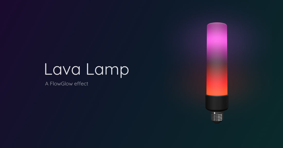 FlowGlow mit Lava Lamp Effekt — digitale Lavalampen-Simulation in Rot-Violett
