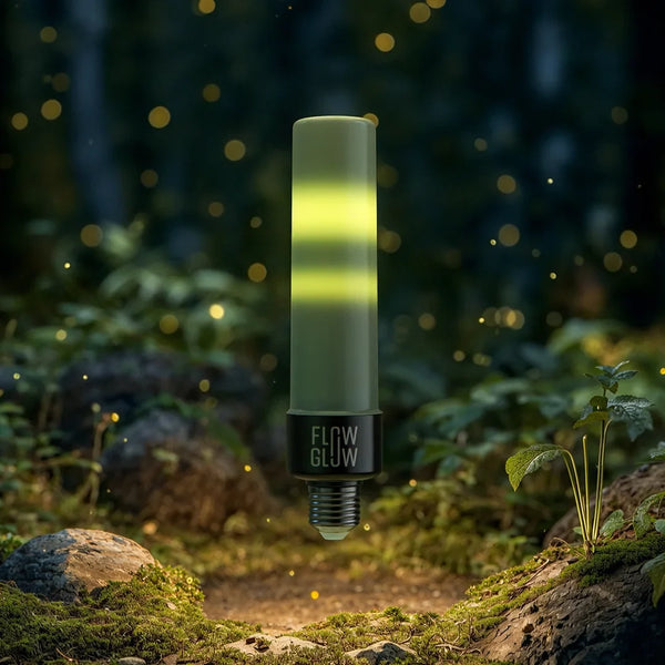FlowGlow Effektlampe zeigt den Effekt Fireflies in einer Waldkulisse